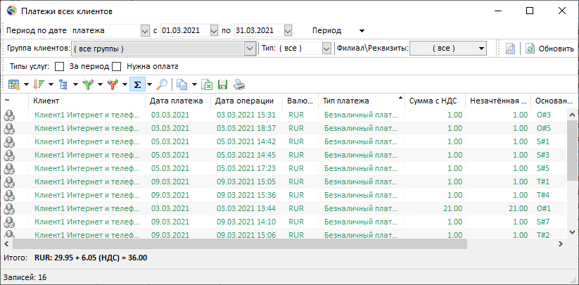 Платежи всех клиентов Платежи всех клиентов